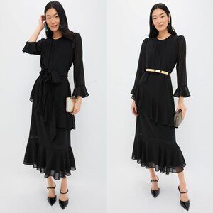 Tuckernuck Black Midi Ruffle-Skirt Dress